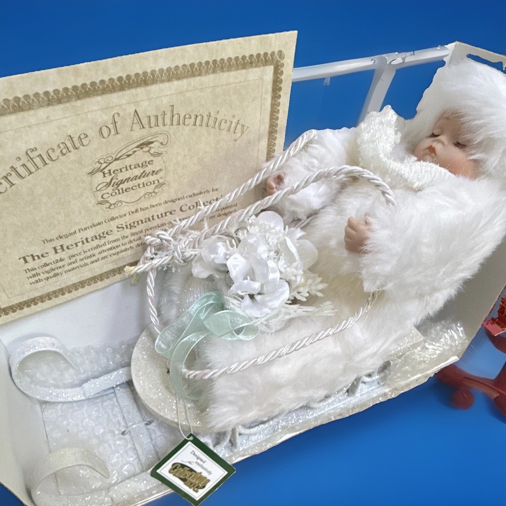 Heritage Signature Collection Winter Baby Porcelain Doll + Sleigh 8in MPN 80015